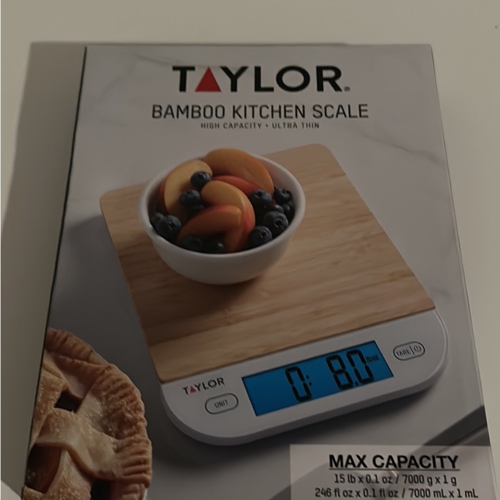 Taylor Bamboo Digital Kitchen Scale - White with Bamboo Platform